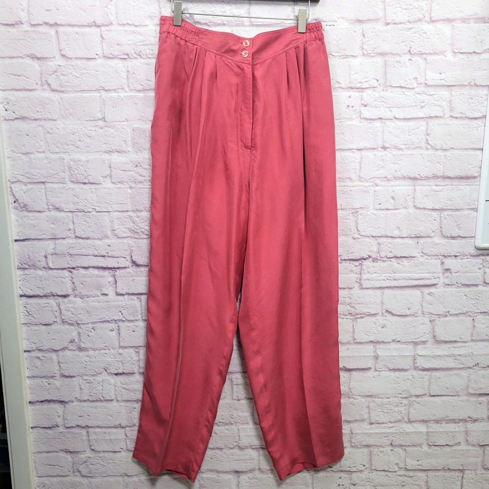 VTG Apart‎ 100% Silk Pants Womens 14 Pink Pleated High Rise Coquette Y2K Mature
